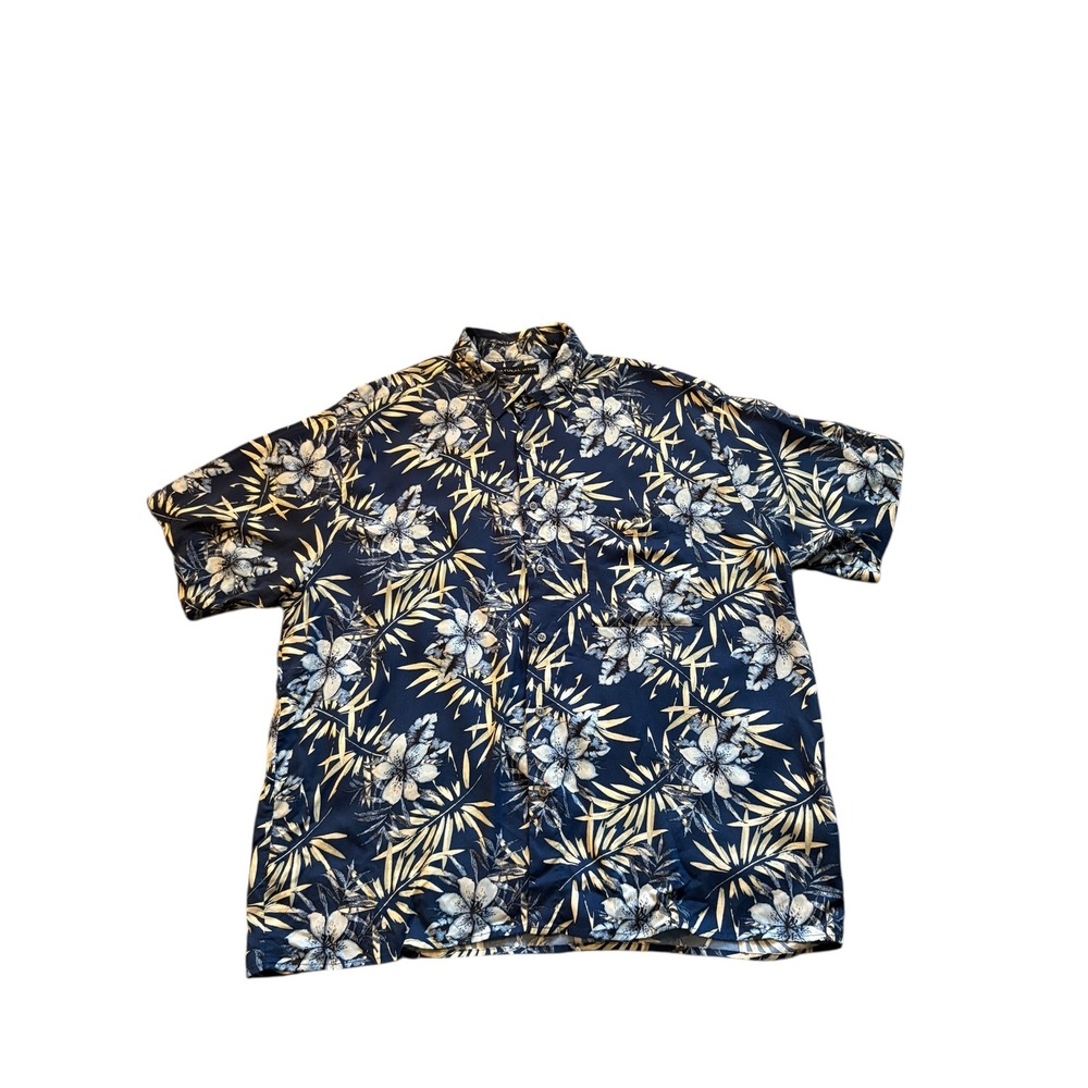 Natural Issue Men's XL Hawaiian Shirt 100% Rayon Floral Navy Gold Tropical